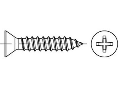 ISO 7050 A 2 Form C-H Senk-Blechschrauben mit Spitze mit Phillips-Kreuzschlitz H