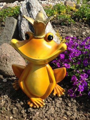 XL Froschkönig 29cm Frosch orange / gelb / gold, wetterfest Garten Deko Figur