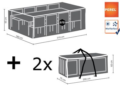 Schutzhüllen Set XXL: Abdeckung Sitzgruppe 310x180cm + Hüllen für 8-12 Kissen