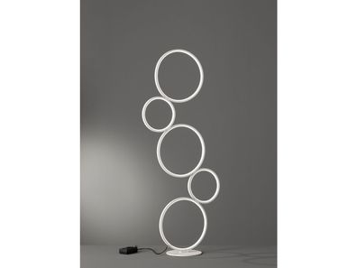 Flache LED RONDO Ringleuchte Stehlampe mit Fußschalter aus Metall in Weiß matt