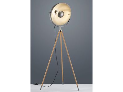 Dreibein Holzstativ Stehlampe DELHI mit schwenkbarem Antik Look Reflektor