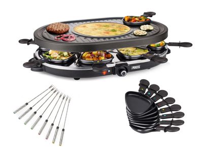 Raclette mit Teppan Gabeln für 8 Personen Grillplatte oval Crêpefläche 1200 Watt