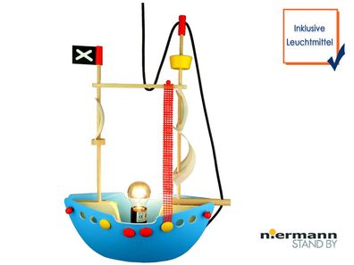 LED Hängeleuchte für kleine Abenteurer, Kinderzimmerlampe Piratenschiff