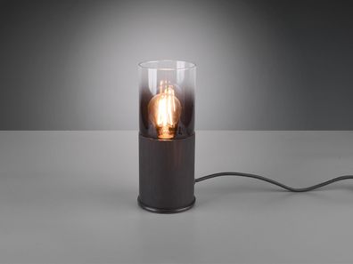 Zeitlose LED Tischleuchte aus schwarz mattem Metall & Rauchglas, 1 x E27