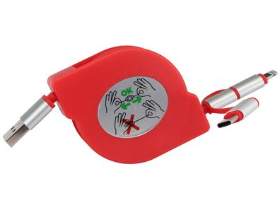 3in1 USB Kabel ausziehbar, Datenkabel / Ladekabel rot für alle Marken + iPhone