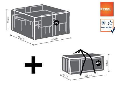 Schutzhüllen Set: Abdeckung für Gartenmöbel 185x150cm + Hülle für 4-6 Kissen