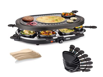 Raclette für 8 Personen Parygrill, Grillplatte oval mit Crêpefläche 1200 Watt