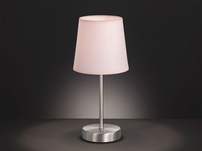 LED Tischleuchte Silber mit Stoffschirm Ø14cm in Rosa, Höhe 32cm