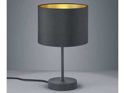 Edle LED Tischleuchte mit 20cm Ø Lampenschirm aus Stoff in Schwarz & Gold
