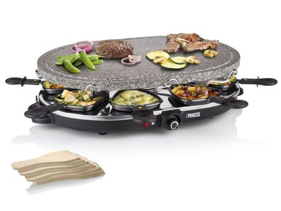 Raclette Partygrill mit Steinplatte oval für 8 Personen - Steingrill 1200Watt