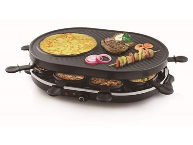 Raclette für 8 Personen Tischgrill, Grillplatte oval mit Crêpefläche 1200 Watt