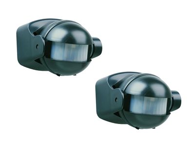 2er Pack Bewegungsmelder schwarz, 12m/180° einstellbar Zeitintervall