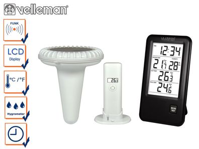 Pool Thermometer mit Uhrzeit, Innentemperatur, Außentemperatur & Hygrometer