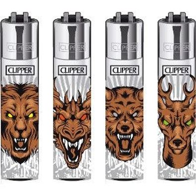 Clipper Classic Original Feuerzeug Serie ´IRON Animals´ 4 Stück Feuerzeuge 4X
