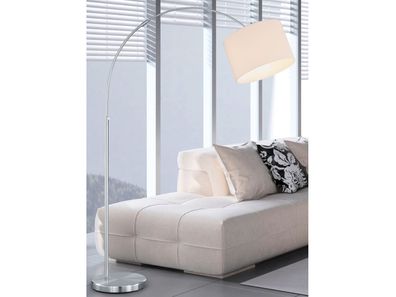 Bogenleuchte HOTEL mit höhenverstellbarem Stoff Lampenschirm Ø 30cm in Weiß