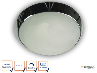 LED-Deckenleuchte rund, Glas Alabaster, Dekorring Chrom, Ø 35cm