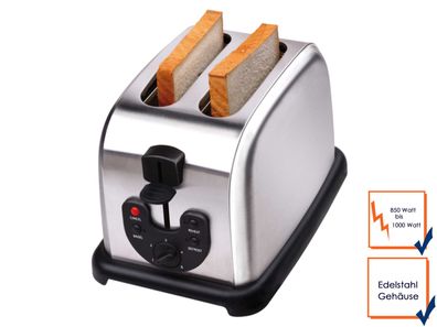 Profi Edelstahl-Toaster, 850-1000 Watt, 4 Funktionen, Krümelschublade