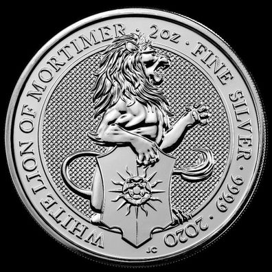 Groß-Britannien 2 oz. Unze Silber 999.9 Queen´s Beasts White Lion 2020 in Kapsel