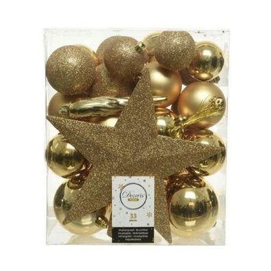 Weihnachtskugeln Baumspitze Christbaumkugel Kunststoff Stern Set 33 Teile Gold