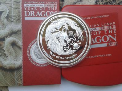 Original 30$ 2012 PP Australien Drache Lunar 1kg kilo 999er Silber NUR 500 Stück