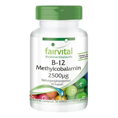 B-12 Methylcobalamin 2500µg - 90 Kapseln Vitamin B12 - vegan - fairvital