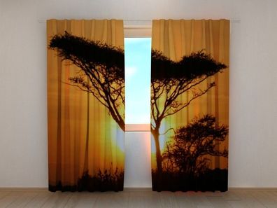 Fotogardine Baum am Sonnenuntergang, Vorhang bedruckt, Fotovorhang mit Foto, nach Maß