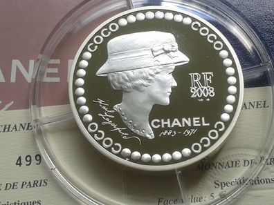 Original 5 euro 2008 Frankreich Coco Chanel 5 Unzen Silber PP proof