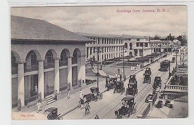 63626 Ak Greetings from Jamaica Strassenansicht mit Verkehr um 1910