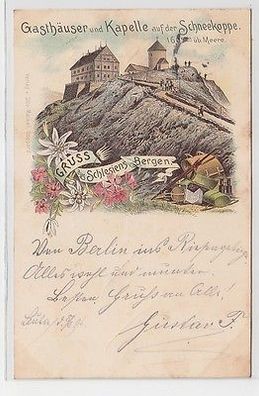 62508 Ak Lithographie Gruß aus Schlesiens Bergen Gasthäuser a.d. Schneekoppe1896