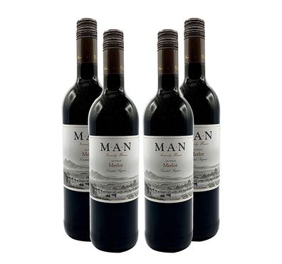 MAN Rotwein - 4er Set - 4x 0,75L (14% Vol) - Jan Fiskaal Merlot - Südafrika- [E