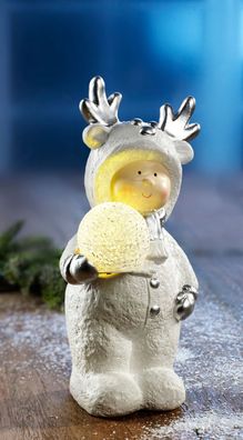 Winterkind mit LED Kugel Winterdeko Dekoartikel
