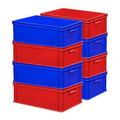 8x Stapelbehälter, LxBxH 600x400x220 mm, PP, lebensmittelecht, 4x blau, 4x rot