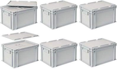 Set, 6x EPS Thermobox 10,4 Liter in Eurobox 400x300 mm grau mit Auflagedeckel