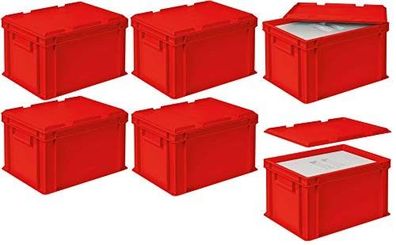 Set, 6x EPS Thermobox 10,4 Liter in Eurobox 400x300 mm rot mit Auflagedeckel