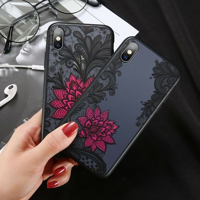 Rosen Muster Hülle Schutz TPU Cover Case Schale Tasche Glitter - Apple iPhone