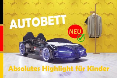 NEU Premium Autobett MOON Beleuchtung und Lattenrost Kinder Sportwagen BLACK