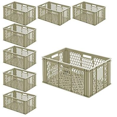 8x Eurobehälter durchbrochen, 600x400x285 mm, 56 Liter, PE-HD, kieselgrau