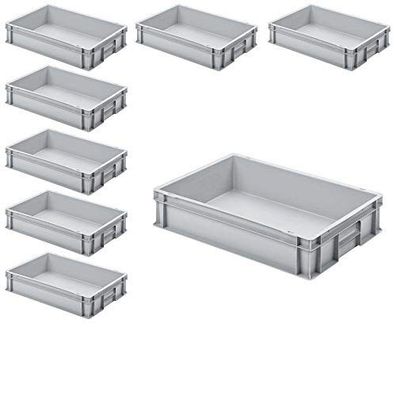 8x Eurobehälter/ Stapelkisten mit 2 Griffleisten, LxBxH 600x400x120 mm, grau