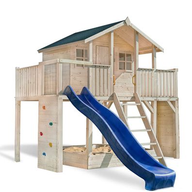Stelzenhaus Tobi Loft- Kinder Spielhaus mit zwei Balkonen und 2 Kletterwänden