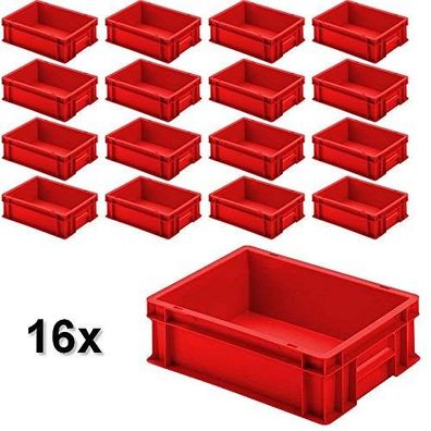 16x Euro-Stapelbehälter mit 2 Griffleisten, LxBxH 400x300x120 mm, 11 Liter, rot
