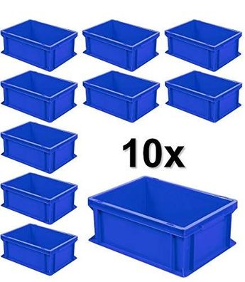 10x Euro-Stapelbehälter mit 2 Griffleisten, LxBxH 400x300x170 mm, 16 Liter, blau