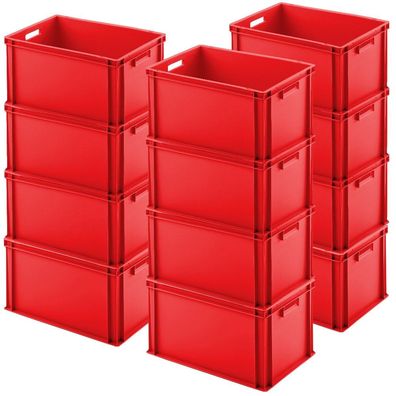 12x Eurostapelbehälter mit Durchfassgriffen, LxBxH 600x400x320 mm, rot