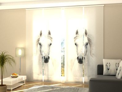 Fotogardine schönes weißes Pferd, Schiebevorhang mit Motiv, Fotodruck, auf Maß