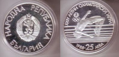 25 Lewa Silbermünze Bulgarien Olympiade 1988 Hochspringerin