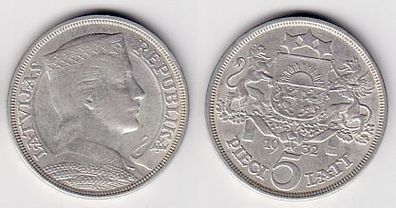 5 Lati Silbermünze Lettland 1932