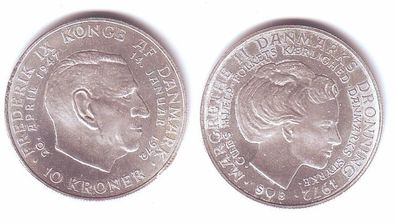 10 Kroner Silbermünze Dänemark 1972 zum Tode von Frederik