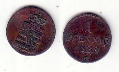 1 Pfennig Kupfer Münze Sachsen 1838 G