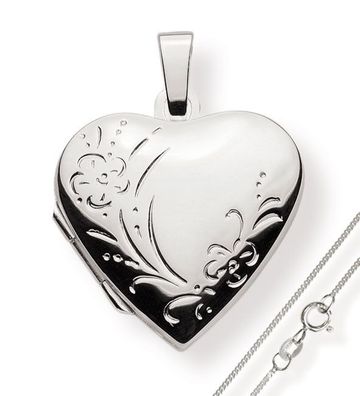 Medaillon 925 Silber Herz zum öffnen für Bildereinlage/ 2 Fotos Amulett verziert