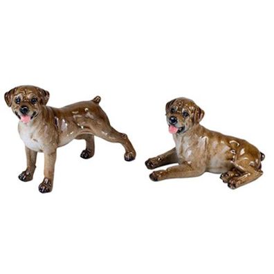 Formano Deko Tier Figur Hundepaar Hund braun liegend 8cm und stehend 14 cm NEU