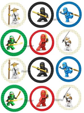 24 Stück Muffinaufleger Lego Ninjago Schwertkämpfer Oblatenpapier Premium Vegan Halal